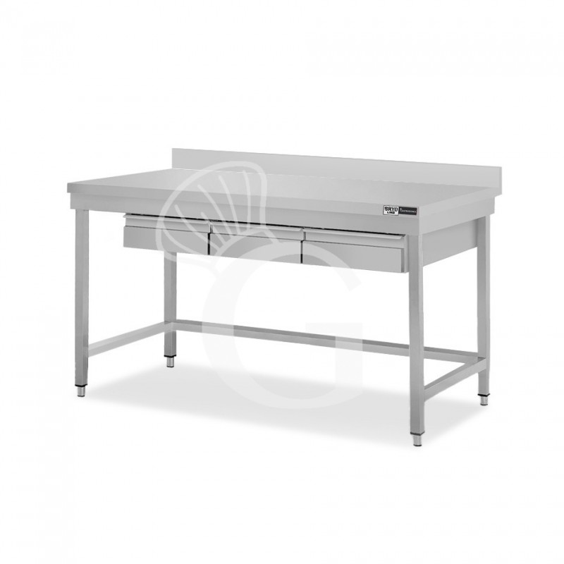 Tavolo inox 3 cassetti alzatina L 1500 mm x P 600 mm x H 965 mm