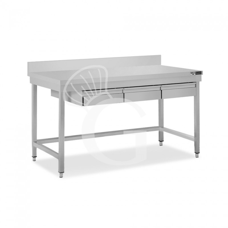 Tavolo inox 3 cassetti alzatina L 1500 mm x P 600 mm x H 965 mm
