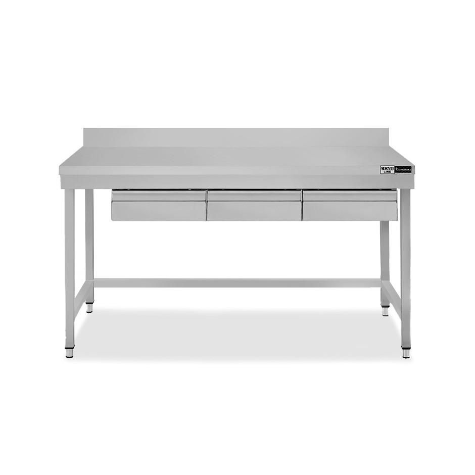 Tavolo inox 3 cassetti alzatina L 1500 mm x P 600 mm x H 965 mm
