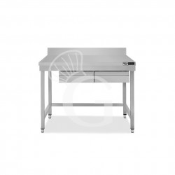 Tavolo inox 2 cassetti alzatina L 1000 mm x P 800 mm x H 965 mm