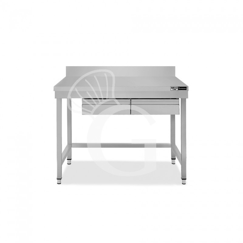 Tavolo inox 2 cassetti alzatina L 1000 mm x P 800 mm x H 965 mm