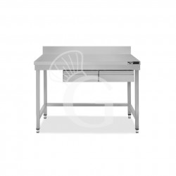 Tavolo inox 2 cassetti alzatina L 1200 mm x P 800 mm x H 965 mm