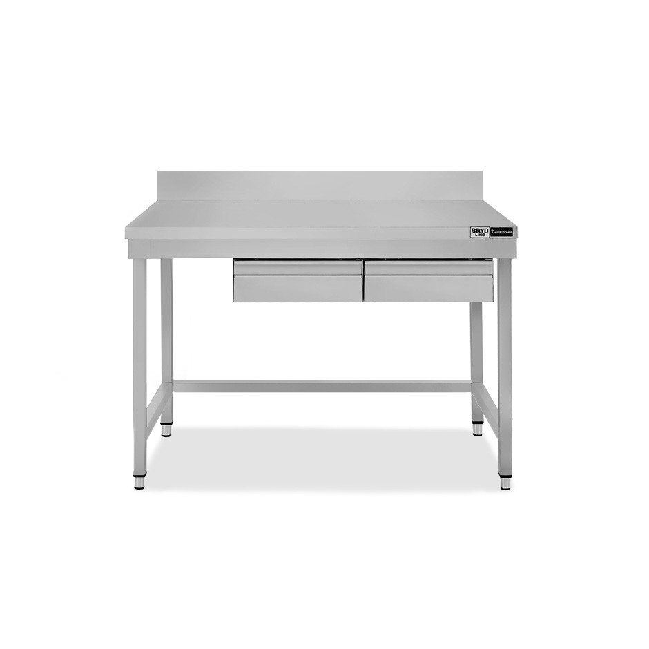 Tavolo inox 2 cassetti alzatina L 1300 mm x P 800 mm x H 965 mm