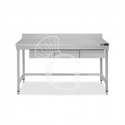 Tavolo inox 3 cassetti alzatina L 1400 mm x P 800 mm x H 965 mm