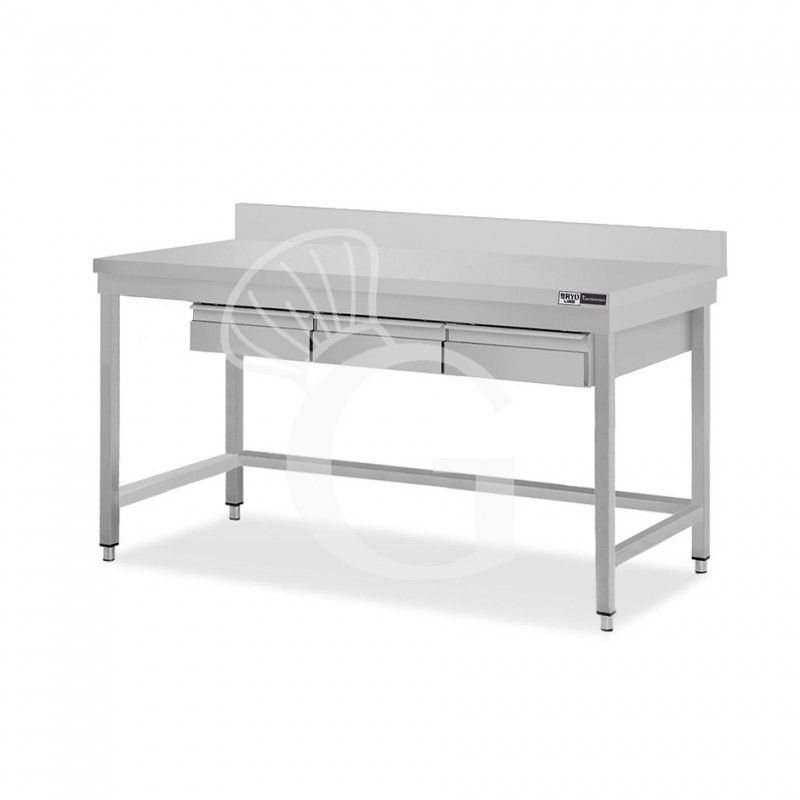 Tavolo inox 3 cassetti alzatina L 1600 mm x P 800 mm x H 965 mm