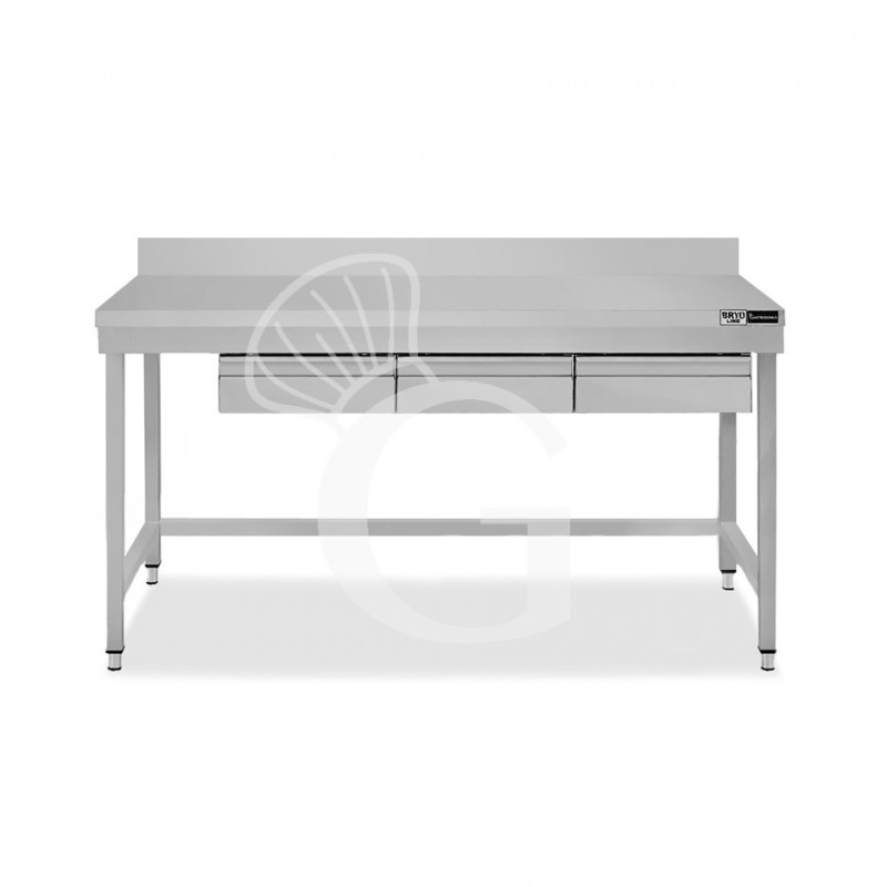 Tavolo inox 3 cassetti alzatina L 1600 mm x P 800 mm x H 965 mm Tavolo inox 3 cassetti alzatina L 1600 mm x P 800 mm x H 965 mm