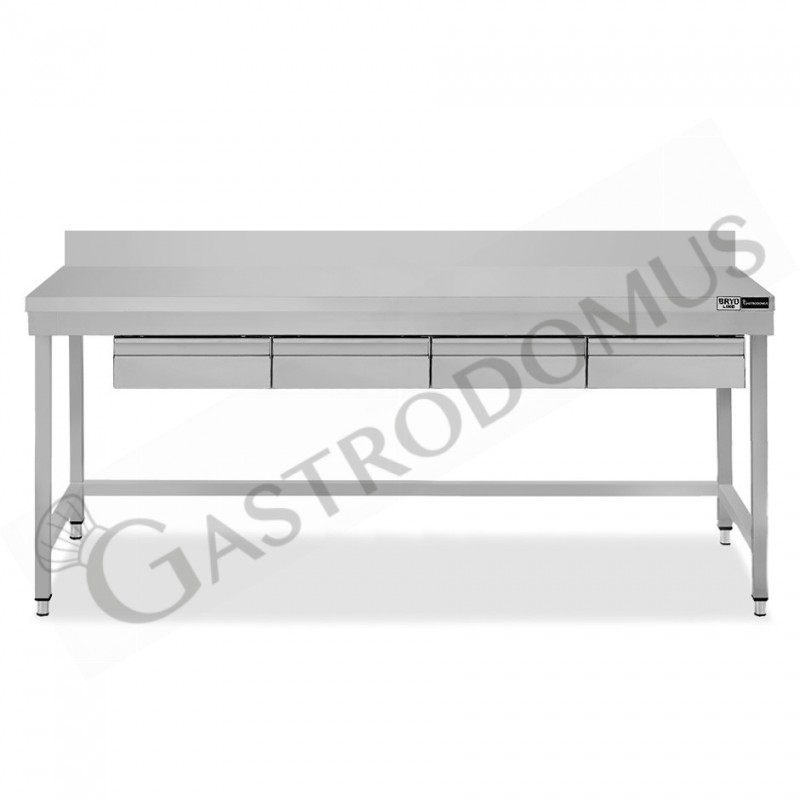 Tavolo inox 4 cassetti alzatina L 2000 mm x P 800 mm x H 965 mm Tavolo inox 4 cassetti alzatina L 2000 mm x P 800 mm x H 965 mm