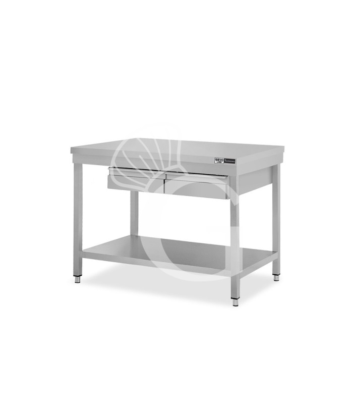 Tavolo inox ripiano 2 cassetti L 1000 mm x P 800 mm x H 865 mm