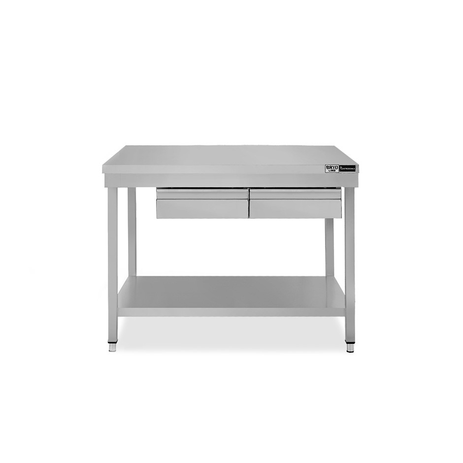 Tavolo inox ripiano 2 cassetti L 1100 mm x P 800 mm x H 865 mm