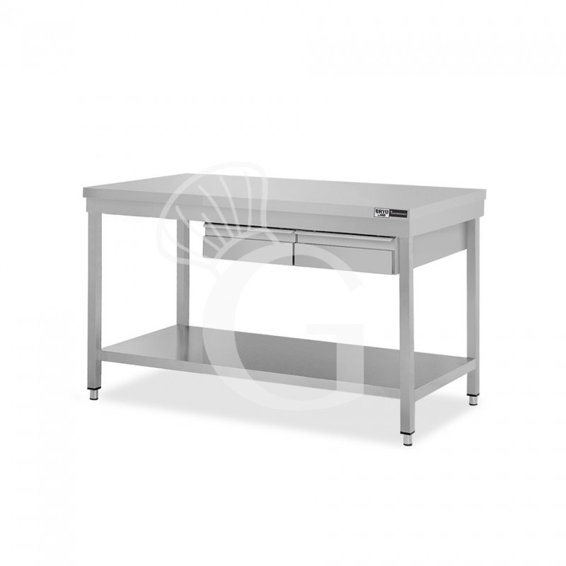 Tavolo inox ripiano 2 cassetti L 1200 mm x P 800 mm x H 865 mm