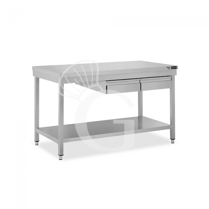 Tavolo inox ripiano 2 cassetti L 1200 mm x P 800 mm x H 865 mm
