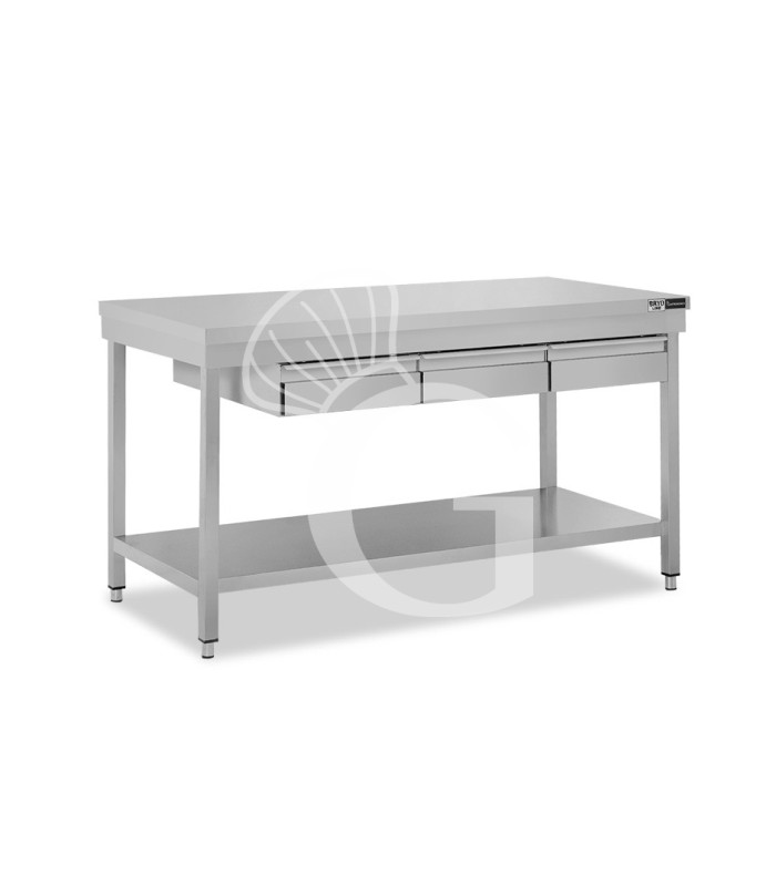 Tavolo inox ripiano 3 cassetti L 1400 mm x P 800 mm x H 865 mm