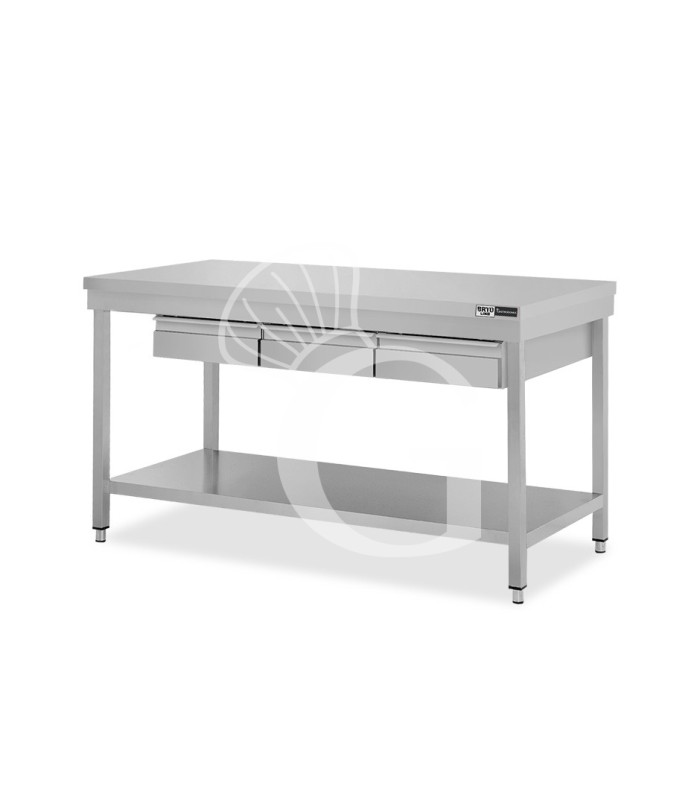 Tavolo inox ripiano 3 cassetti L 1400 mm x P 800 mm x H 865 mm