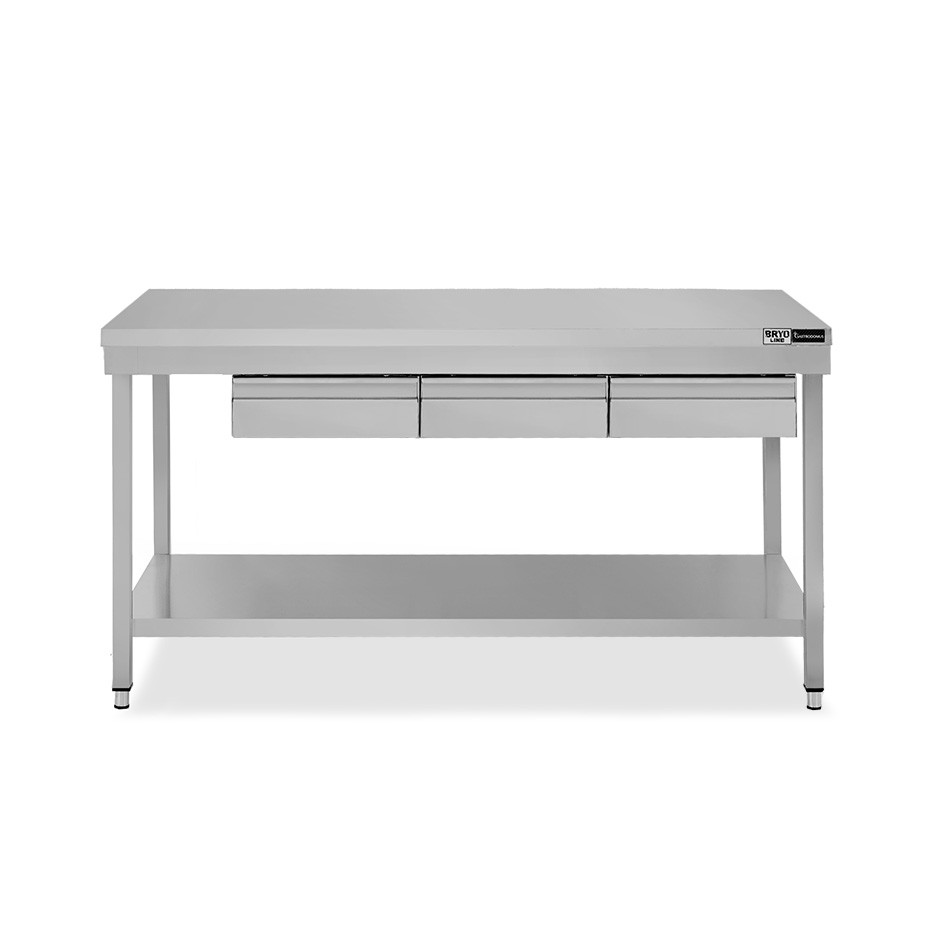 Tavolo inox ripiano 3 cassetti L 1600 mm x P 800 mm x H 865 mm