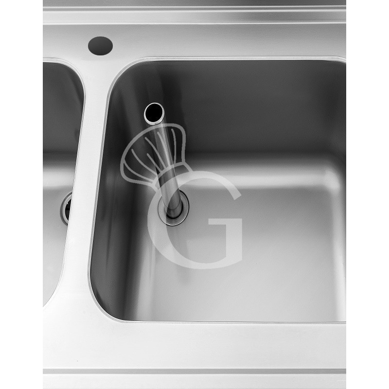 Lavello armadiato con porte scorrevoli, 2 vasche, alzatina, L 1100 mm x P 700 mm x H 965 mm - con foro rubinetto Ø 32 mm