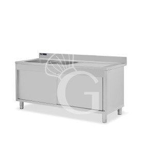 Lavello armadiato con porte scorrevoli,2 vasche,gocciolatoio a destra,L 1900 x P 700 x H 965 mm - con foro rubinetto Ø 32 mm