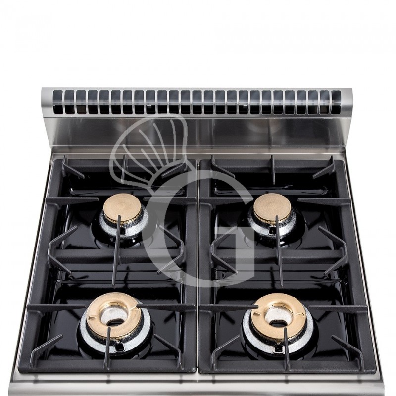Cucina professionale a gas 4 fuochi armadio aperto profondità 700 mm