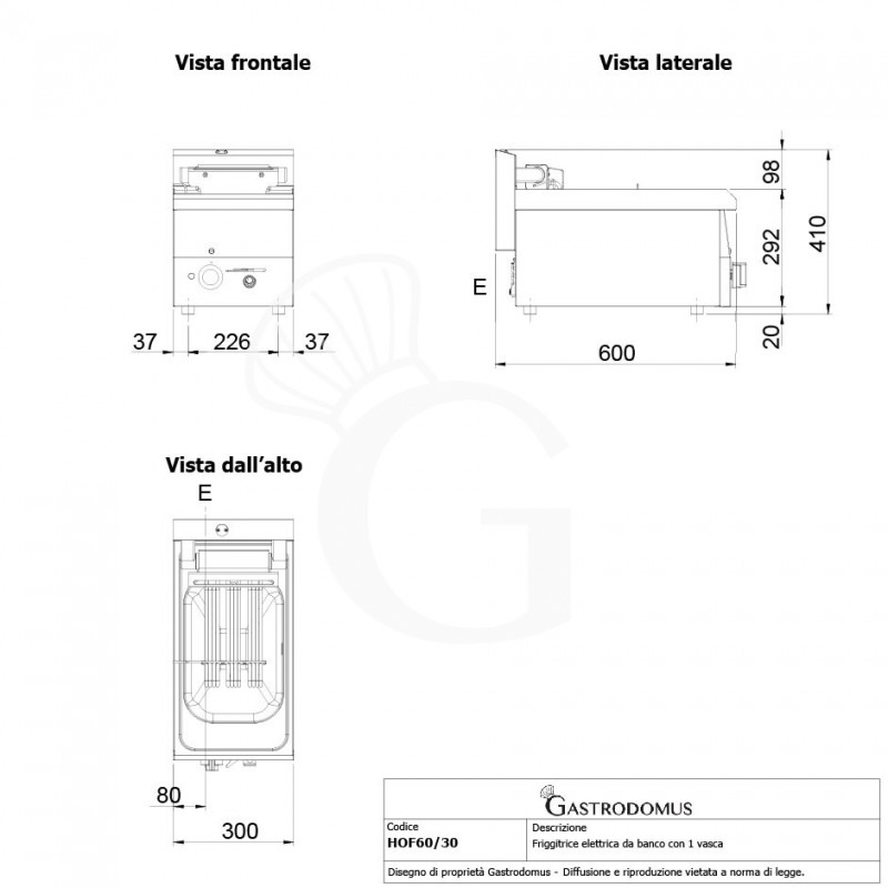 Friggitrice Industriale elettrica da banco 1 vasca 10 LT 7,5 Kw Trifase