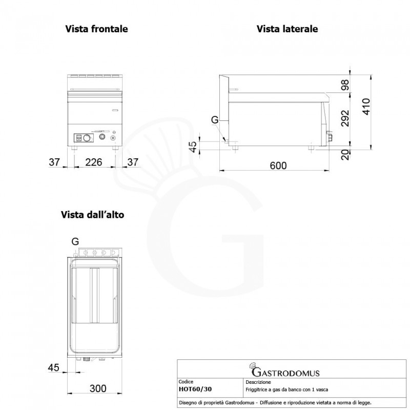 Friggitrice Professionale da banco a gas 1 vasca 8 LT 6800 W