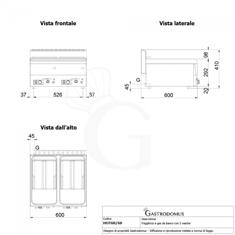 Friggitrice Professionale da banco a gas 2 vasche 8 LT + 8 LT 13600 W