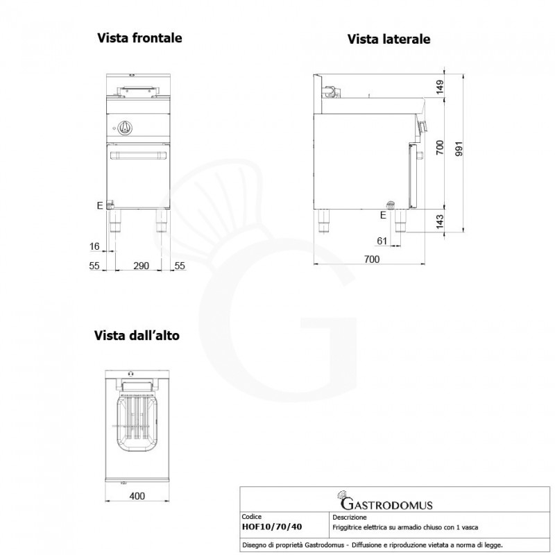 Friggitrice Industriale elettrica su armadio chiuso 1 vasca 10 LT 7,5 Kw Trifase