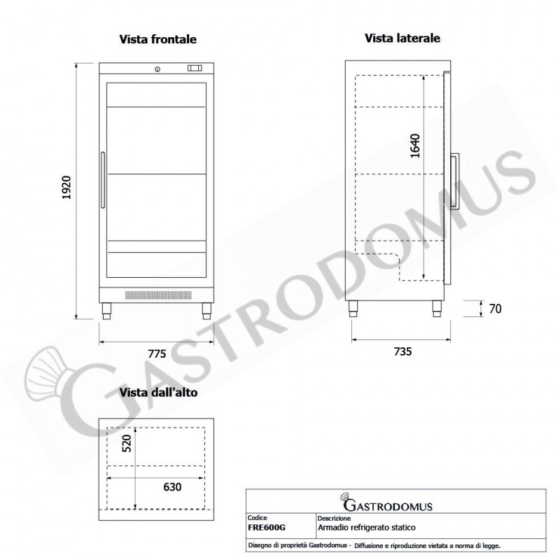 Armadio Refrigerato Statico porta vetro +2°C/+8°C 444 LT