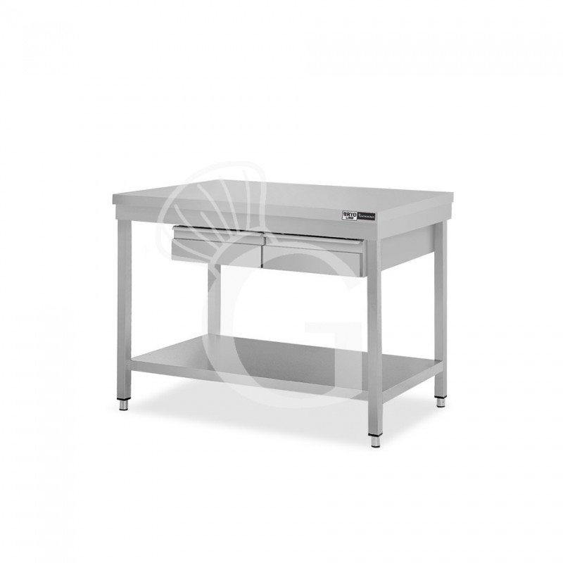 Tavolo inox ripiano 2 cassetti L 1000 mm x P 600 mm x H 865 mm