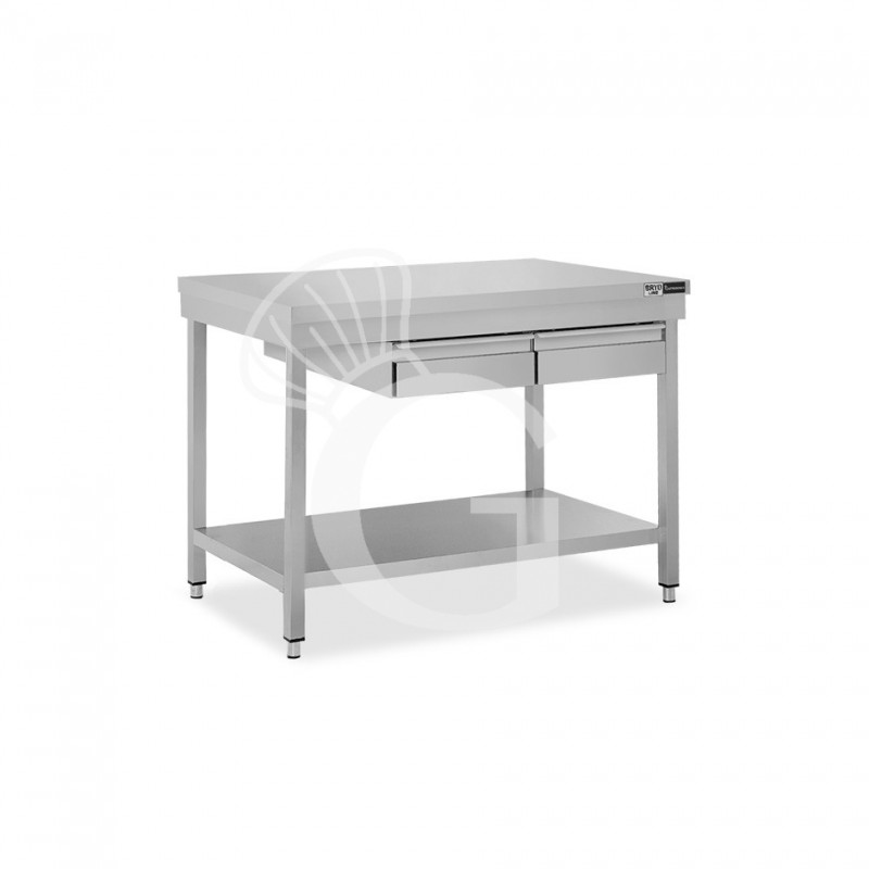 Tavolo inox ripiano 2 cassetti L 1000 mm x P 600 mm x H 865 mm