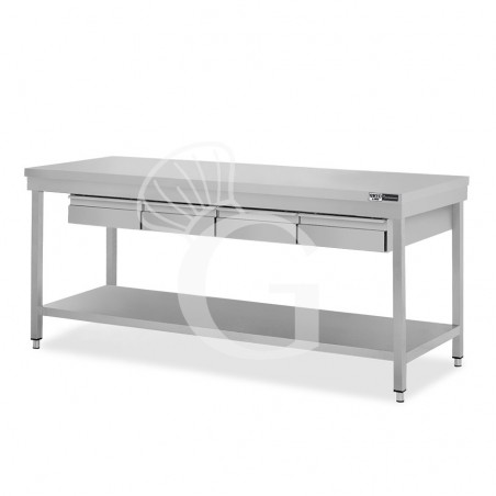 Tavolo inox ripiano 4 cassetti L 2000 mm x P 800 mm x H 865 mm Tavolo inox ripiano 4 cassetti L 2000 mm x P 800 mm x H 865 mm