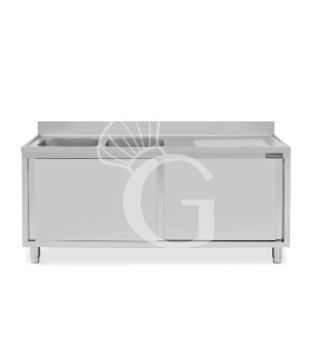 Lavello armadiato con porte scorrevoli,2 vasche,gocciolatoio a destra,L 1900 x P 600 x H 950 mm - con foro rubinetto Ø 32 mm