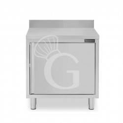 Tavolo armadiato inox con 1 porta battente, alzatina, L 600 mm x P 600 mm x H 950 mm