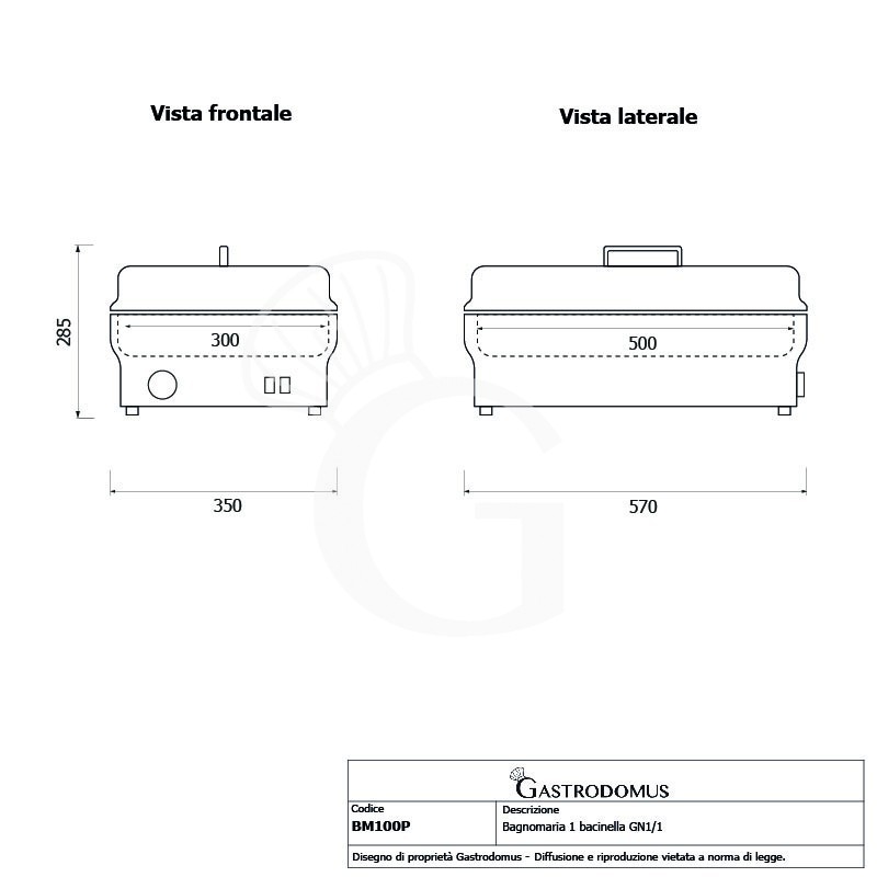 Bagnomaria elettrico da banco 900 W con 1 vasca per bacinelle GN 1/1 di altezza massima 100 mm