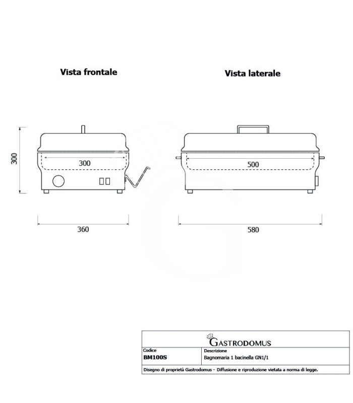 Bagnomaria elettrico da banco 1600 W con 1 vasca per bacinelle GN 1/1 di altezza massima 100 mm