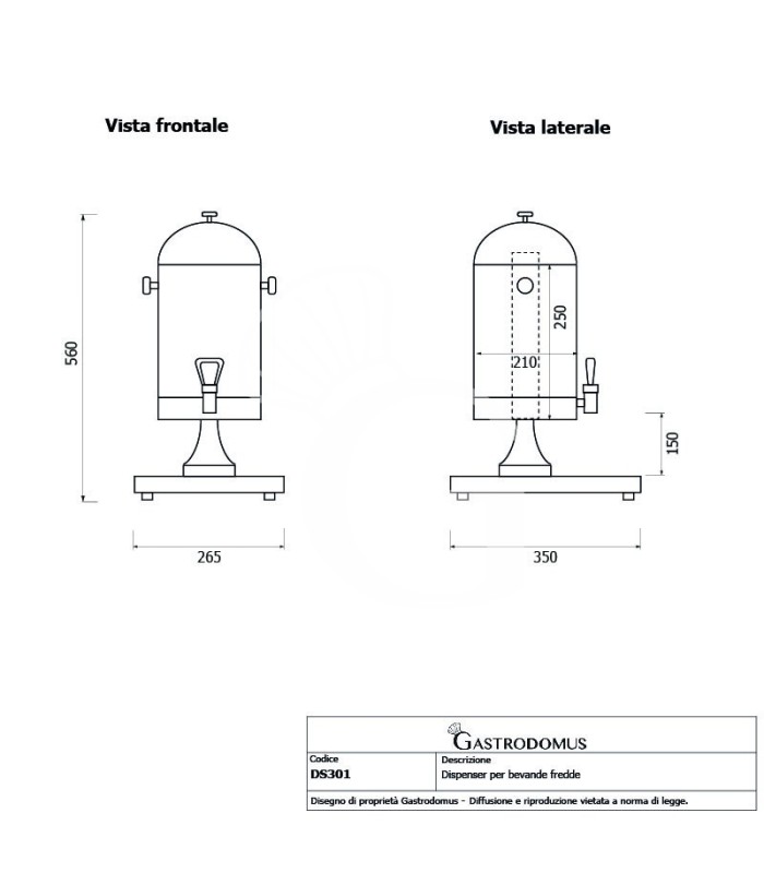 Distributore per bevande fredde 8 LT L 265 mm x P 345 mm x H 560 mm