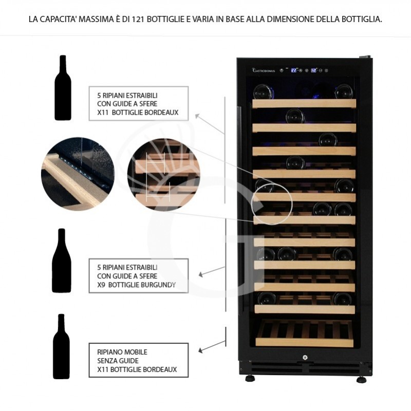 Cantina Vino Ventilata porta inox 280 LT 11 ripiani 121 bottiglie +5°C/+22°C