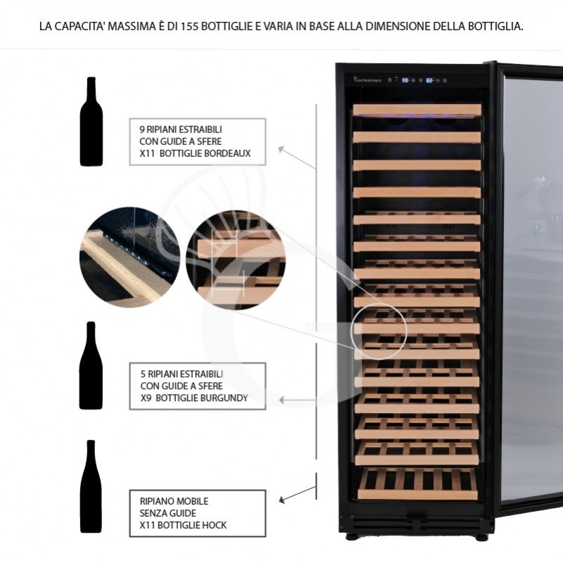 Cantina Vino Ventilata porta inox 420 LT 15 ripiani 155 bottiglie +5°C/+22°C