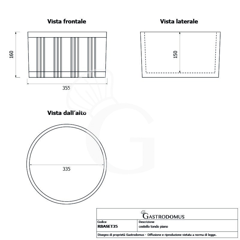 Cesto tondo piano diametro 350 mm senza anello