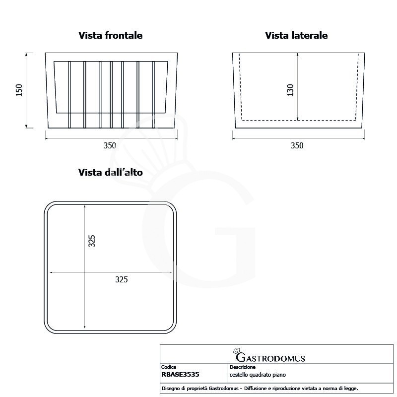 Cesto quadrato piano L 355 mm x P 355 mm