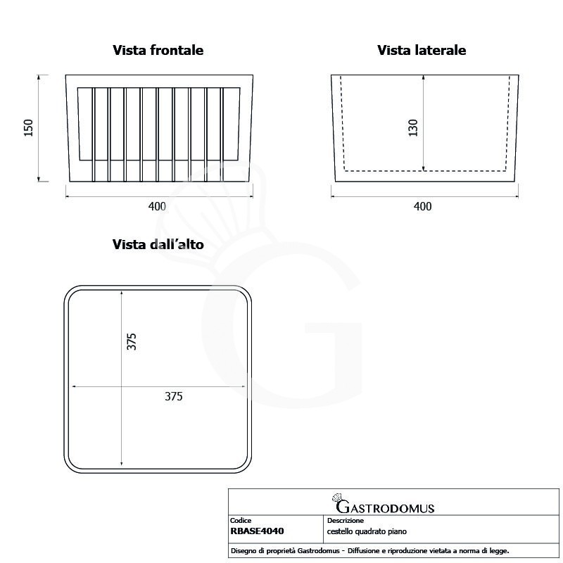 Cesto quadrato base universale L 400 mm x P 400 mm