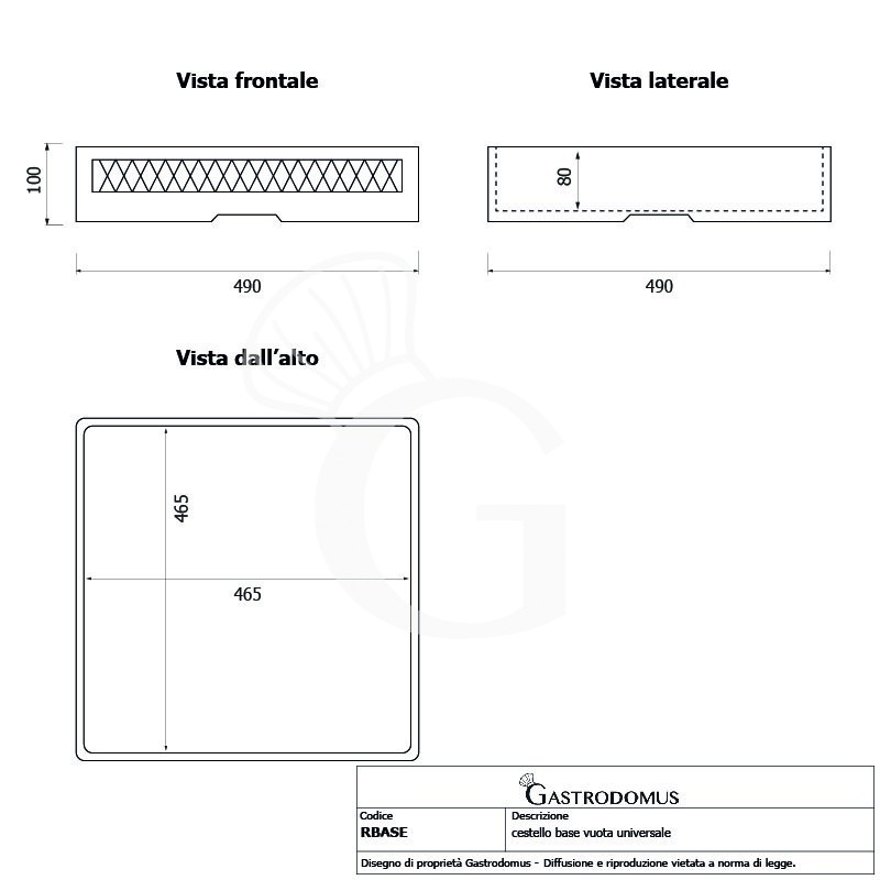 Cestello base vuota universale 500 mm x 500 mm colore grigio