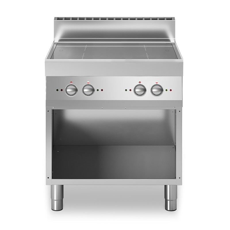 Cucina professionale a induzione su armadio aperto 4 zone di cottura profondità 700 mm