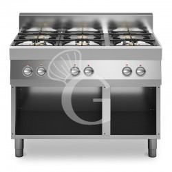 Cucina professionale a gas 6 fuochi armadio aperto profondità 700 mm