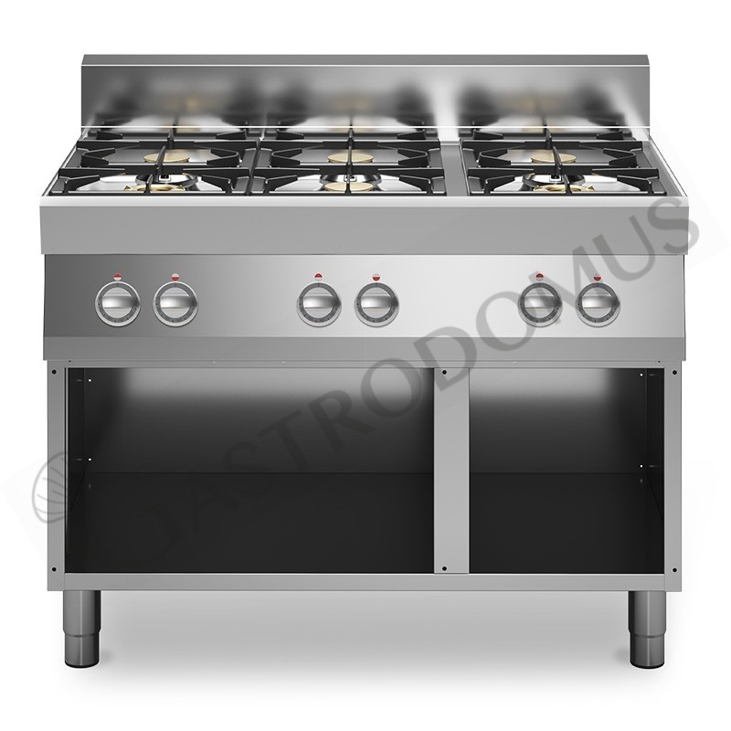 Cucina professionale a gas 6 fuochi armadio aperto profondità 700 mm