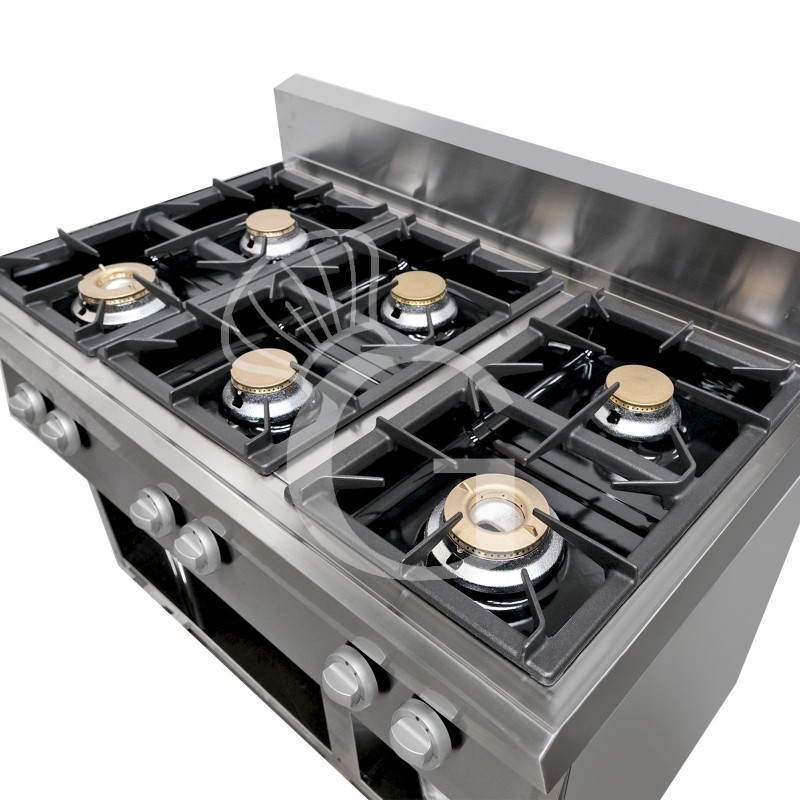 Cucina professionale a gas 6 fuochi armadio aperto profondità 700 mm