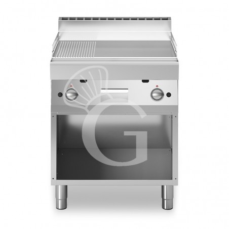 Fry Top a gas su armadio aperto piastra 2/3 liscia 1/3 rigata cromata 1400 W Fry Top a gas su armadio aperto piastra 2/3 liscia 1/3 rigata cromata 1400 W