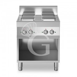 Cucina professionale elettrica 4 piastre quadrate su armadio aperto profondità 700 mm