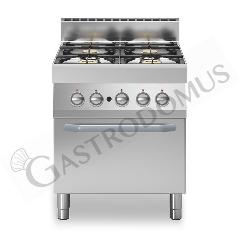Cucina professionale a gas 4 fuochi forno elettrico a convezione profondità 700 mm Cucina professionale a gas 4 fuochi forno elettrico a convezione profondità 700 mm