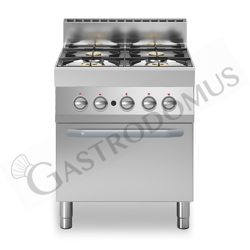 Cucina professionale a gas 4 fuochi forno elettrico a convezione profondità 700 mm