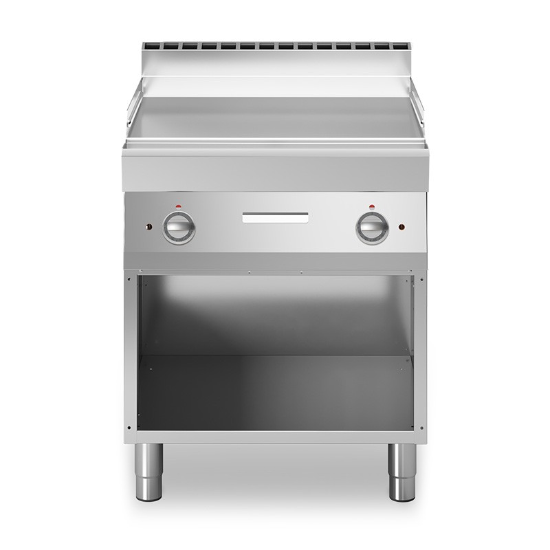 Fry Top elettrico su armadio aperto piastra liscia cromata 9000 W Trifase P 700 mm