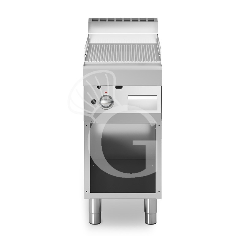 Fry Top a gas su armadio aperto piastra rigata cromata singola 5700 W L 400 mm x P 700 mm x H 850 mm Fry Top a gas su armadio aperto piastra rigata cromata singola 5700 W L 400 mm x P 700 mm x H 850 mm